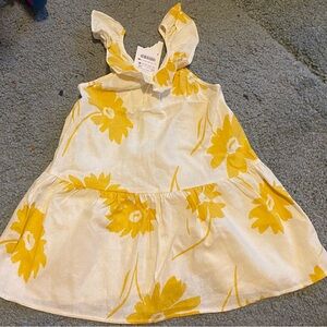 Zara Kids Linen Dress with Yellow Floral Design
